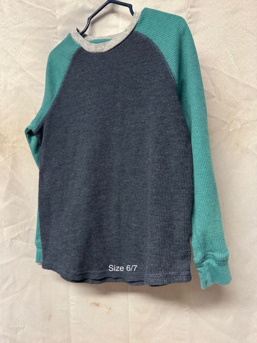 Kids Long-Sleeve Raglan Thermal Top in Teal & Charcoal